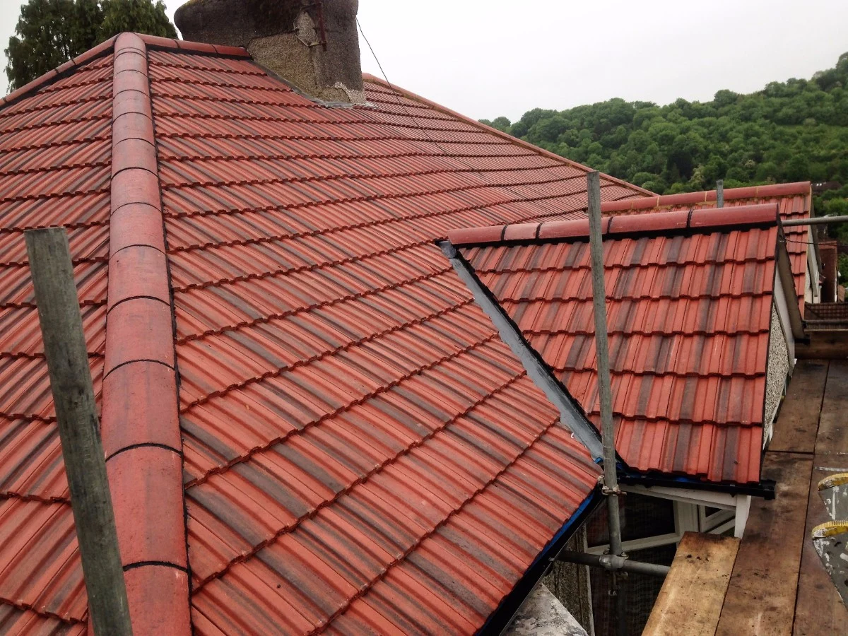 Tiled roof and ridge detail